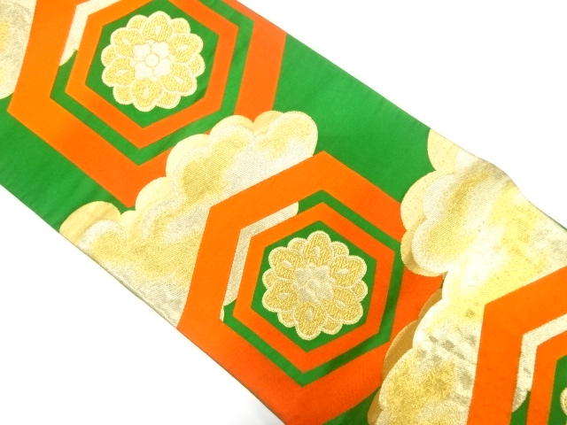 JAPANESE KIMONO / ANTIQUE FUKURO OBI / SILK / WOVEN FLOWER & CLOUD